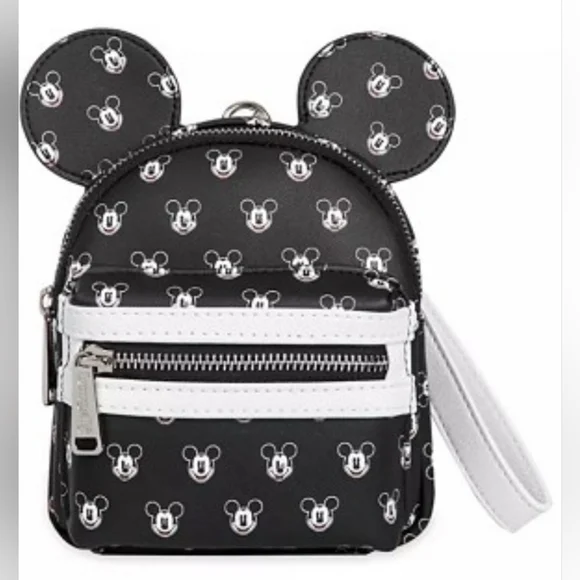Disney Parks Loungefly Mickey Mouse Faces Mini Backpack Wristlet Black White Bag - Picture 2 of 8